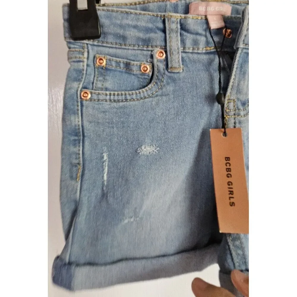 NWT BCBG GIRLS Denim distress roll cuff short‎ jeans Sz6